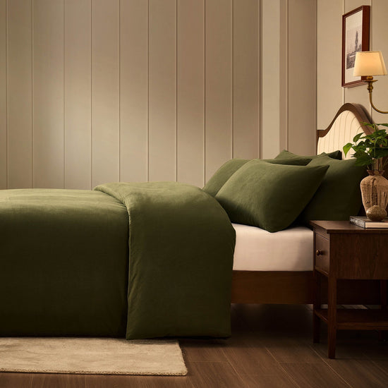 Cosy Brushed Cotton Duvet Cover & Pillowcase Set - Forest Green - DUSK
