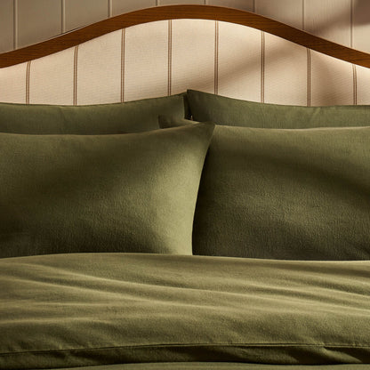 Cosy Brushed Cotton Duvet Cover & Pillowcase Set - Forest Green - DUSK