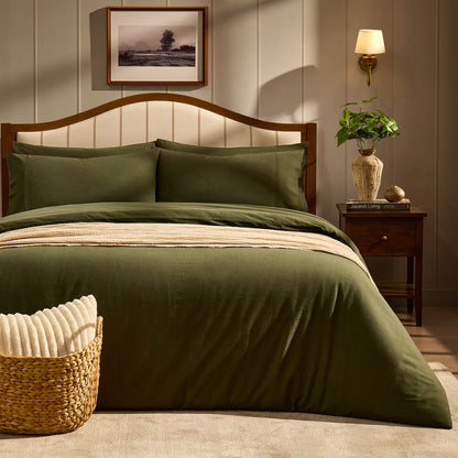 Cosy Brushed Cotton Duvet Cover & Pillowcase Set - Forest Green - DUSK