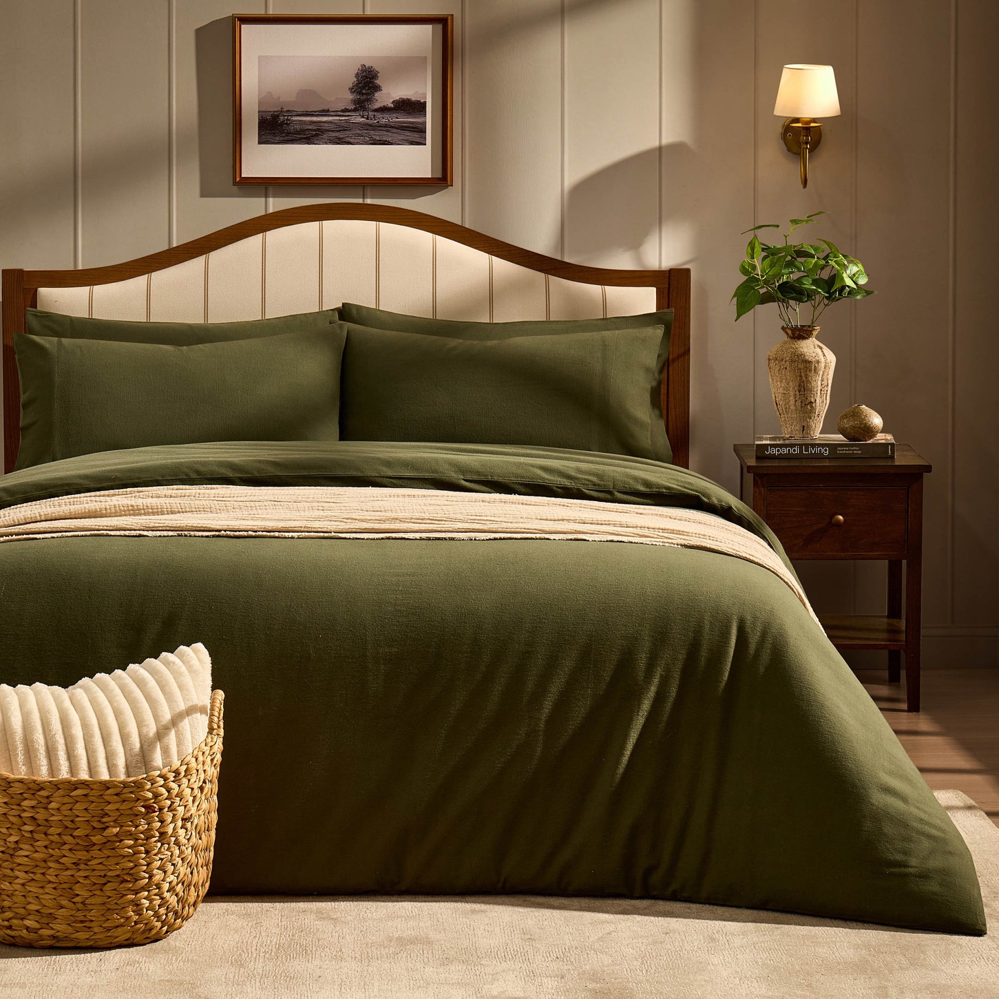 Cosy Brushed Cotton Duvet Cover & Pillowcase Set - Forest Green - DUSK