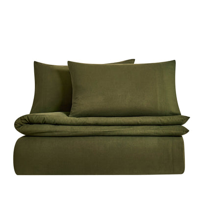 Cosy Brushed Cotton Duvet Cover & Pillowcase Set - Forest Green - DUSK