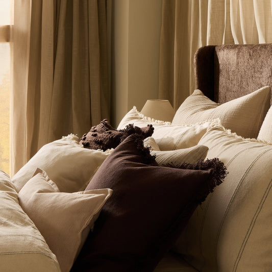 Cotton Fringed Edge Cushion Cover - Chocolate - DUSK
