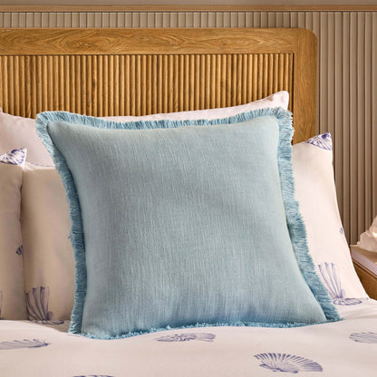 Cotton Fringed Edge Cushion Cover - Sky Blue - DUSK