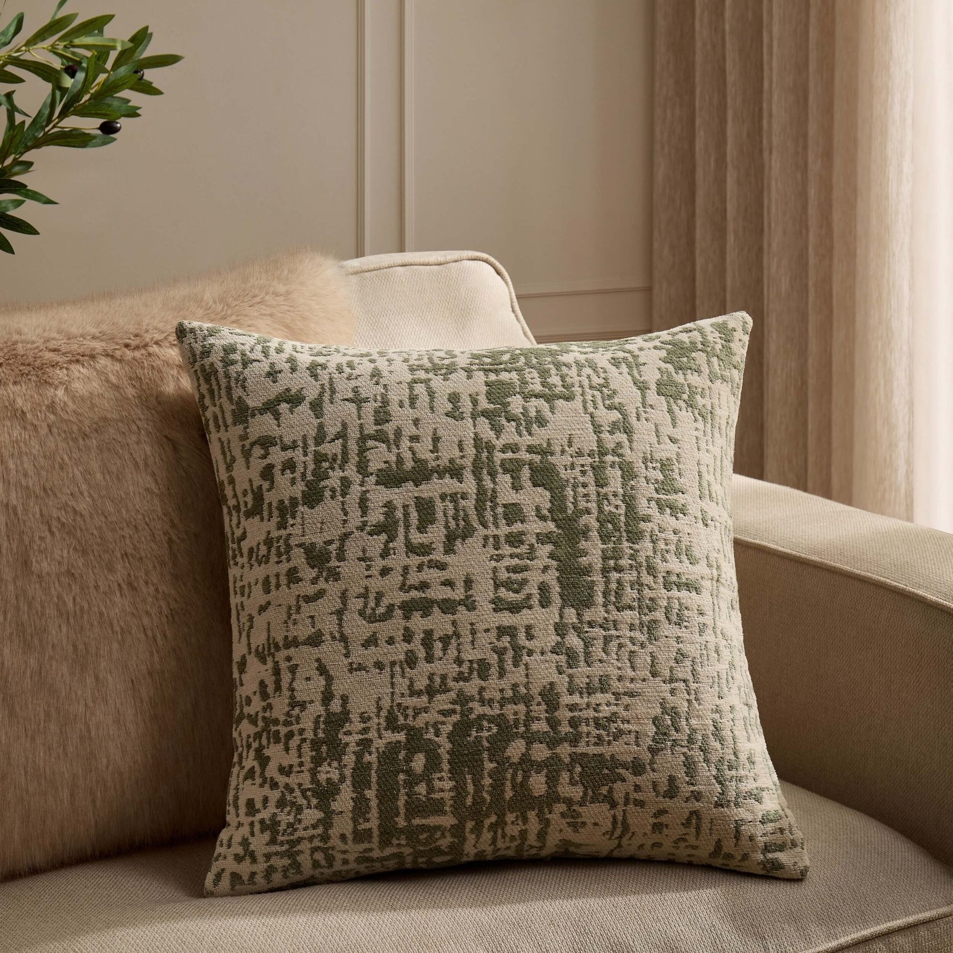 Crackle Effect Sofa Cushion Cover - Sage/White - DUSK