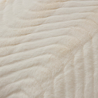 Curved Pattern Ribbed Faux Fur Sofa Cushion Cover - Cream - DUSK