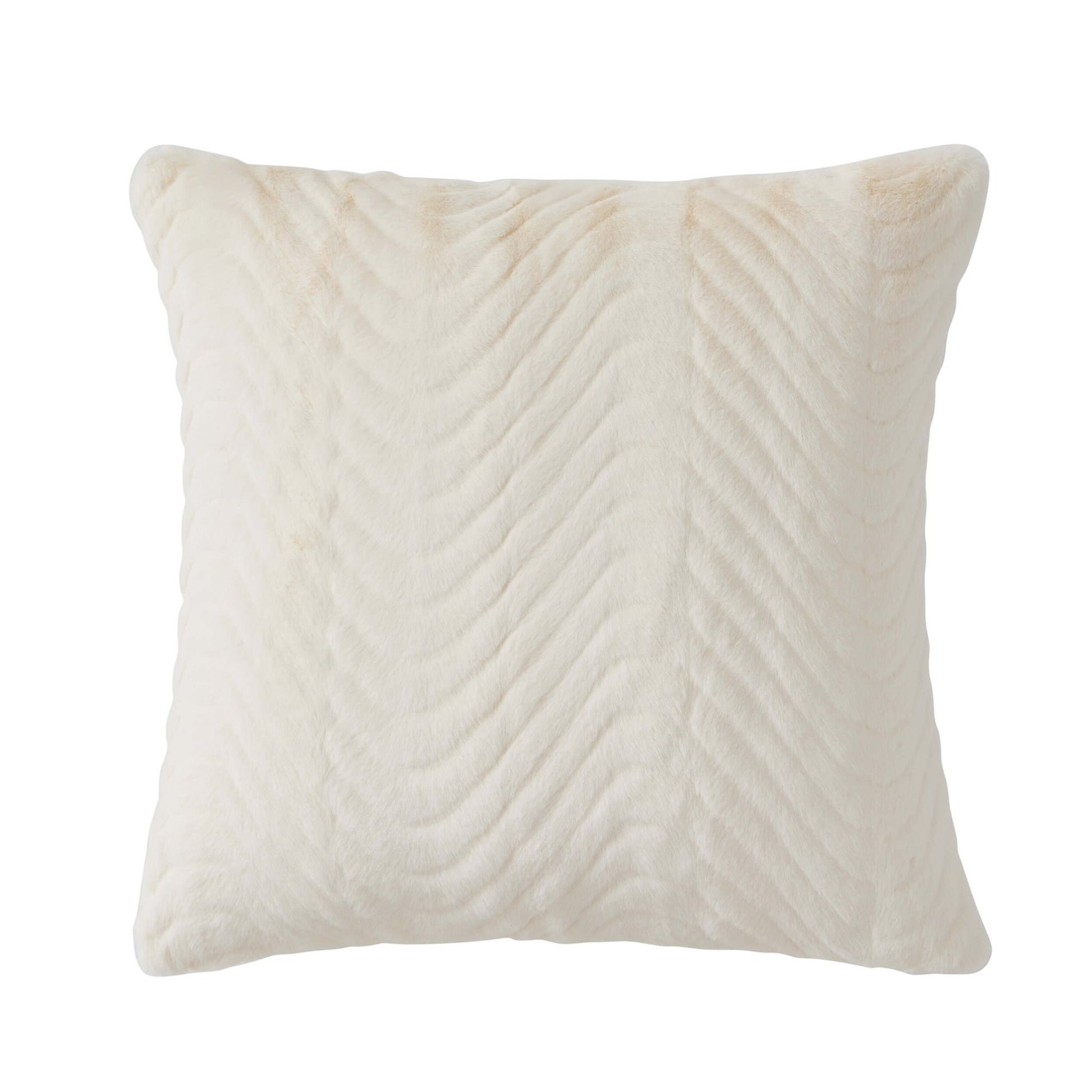 Curved Pattern Ribbed Faux Fur Sofa Cushion Cover - Cream - DUSK