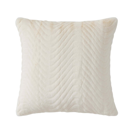 Curved Pattern Ribbed Faux Fur Sofa Cushion Cover - Cream - DUSK