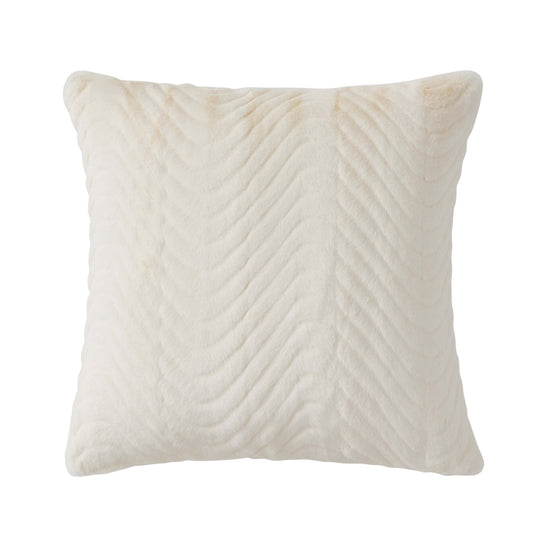 Curved Pattern Ribbed Faux Fur Sofa Cushion Cover - Cream - DUSK