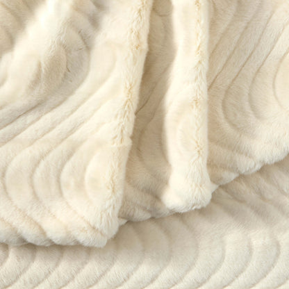 Curved Pattern Ribbed Faux Fur Sofa Throw - Cream - DUSK