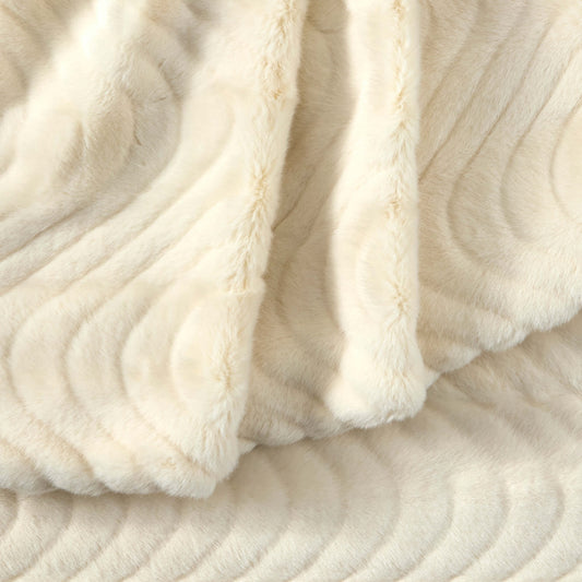 Curved Pattern Ribbed Faux Fur Sofa Throw - Cream - DUSK