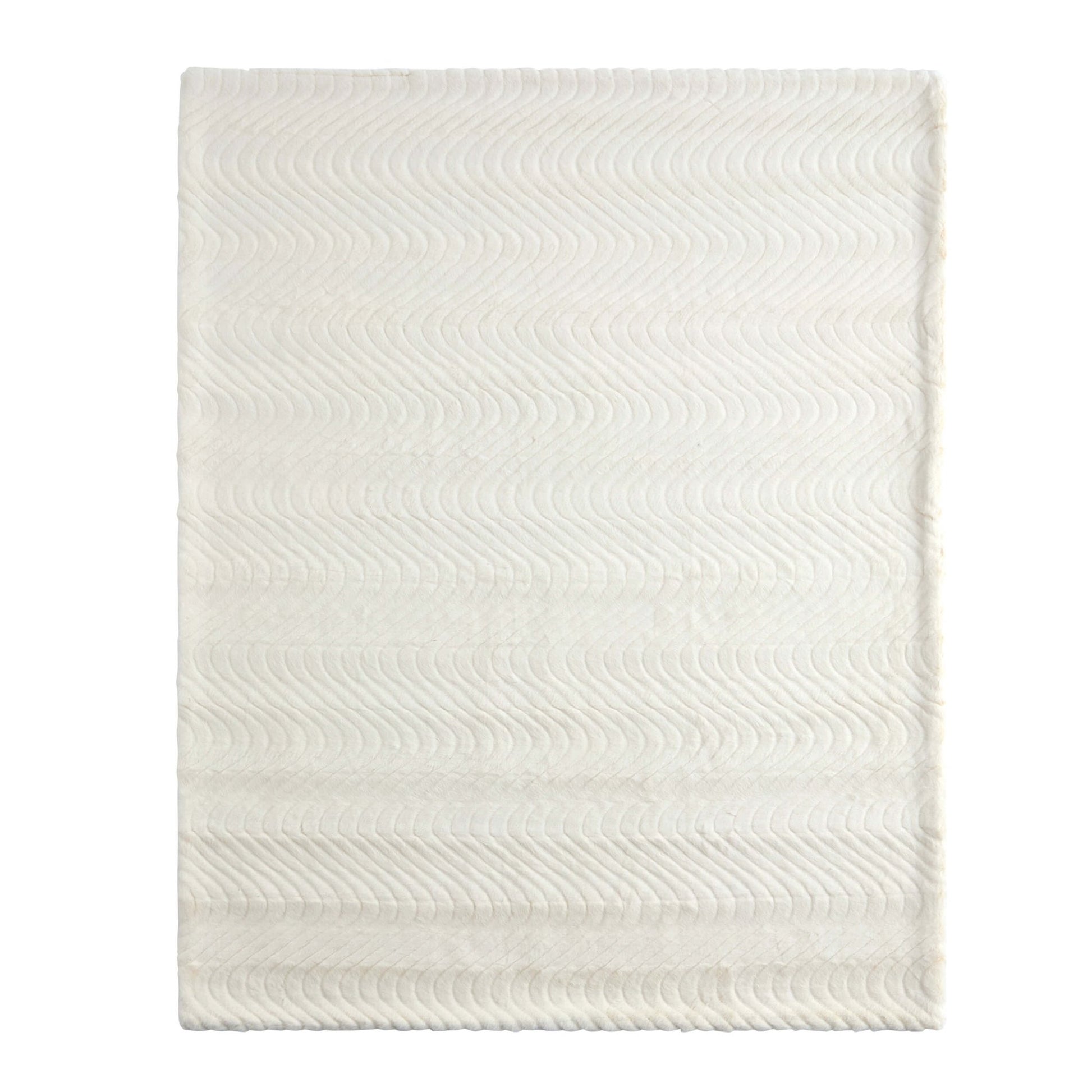 Curved Pattern Ribbed Faux Fur Sofa Throw - Cream - DUSK