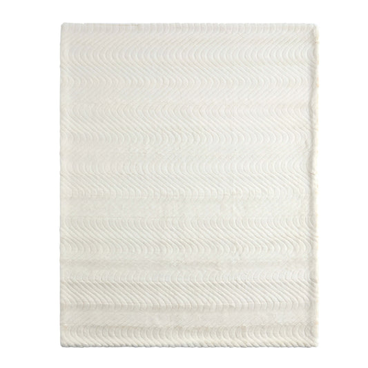 Curved Pattern Ribbed Faux Fur Sofa Throw - Cream - DUSK