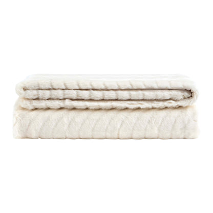 Curved Pattern Ribbed Faux Fur Sofa Throw - Cream - DUSK
