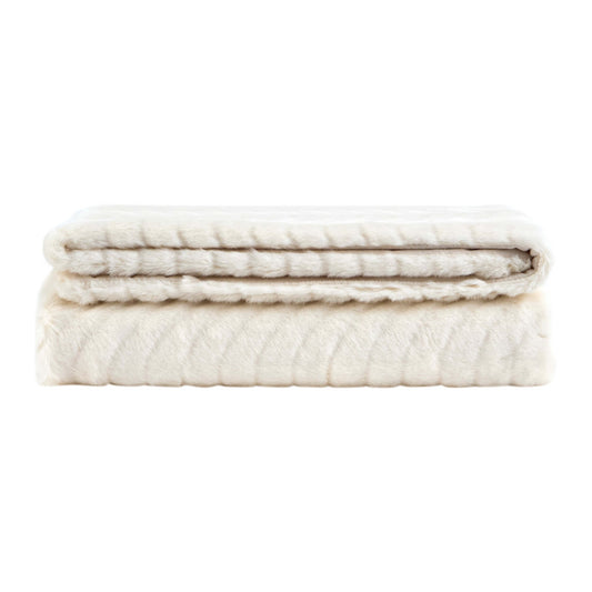 Curved Pattern Ribbed Faux Fur Sofa Throw - Cream - DUSK