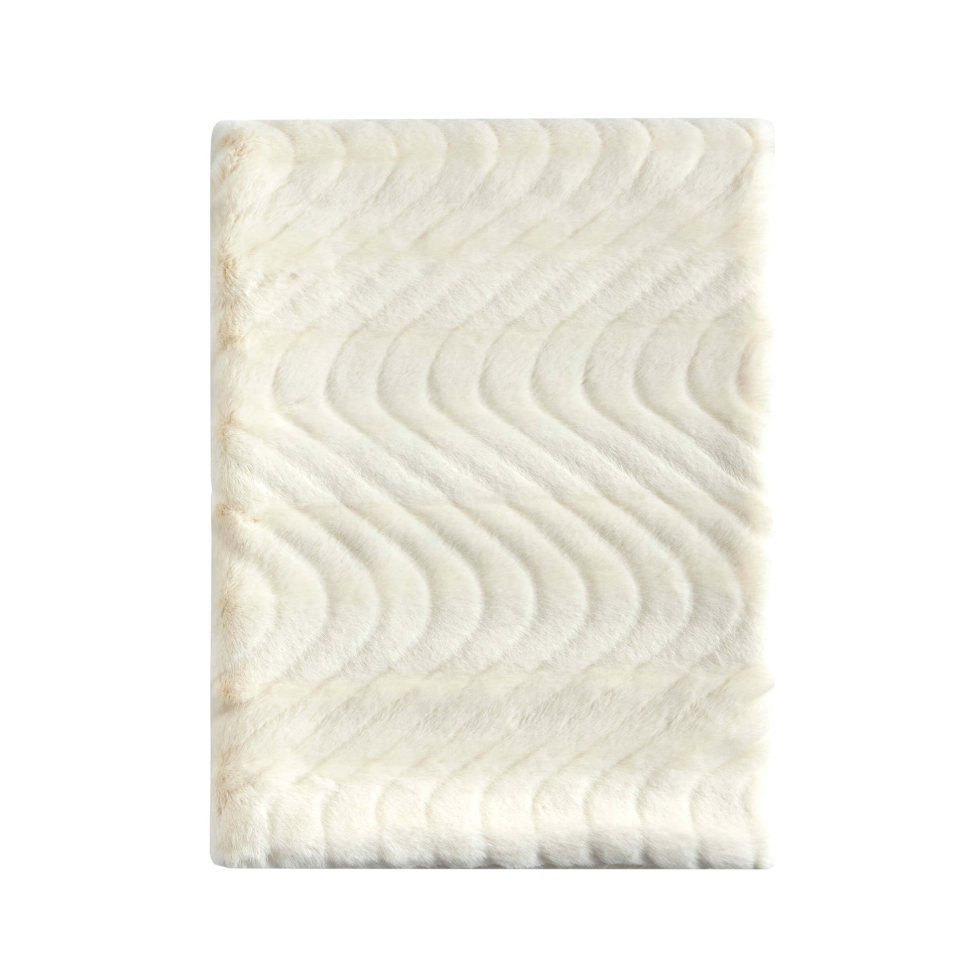 Curved Pattern Ribbed Faux Fur Sofa Throw - Cream - DUSK