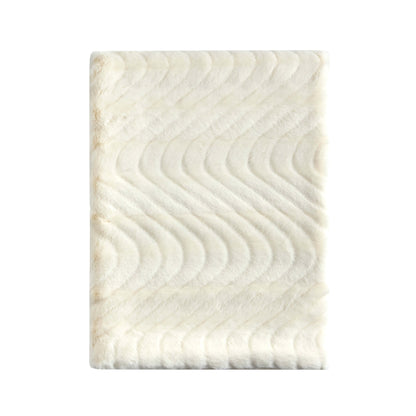 Curved Pattern Ribbed Faux Fur Sofa Throw - Cream - DUSK