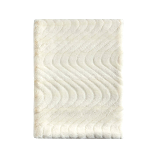 Curved Pattern Ribbed Faux Fur Sofa Throw - Cream - DUSK