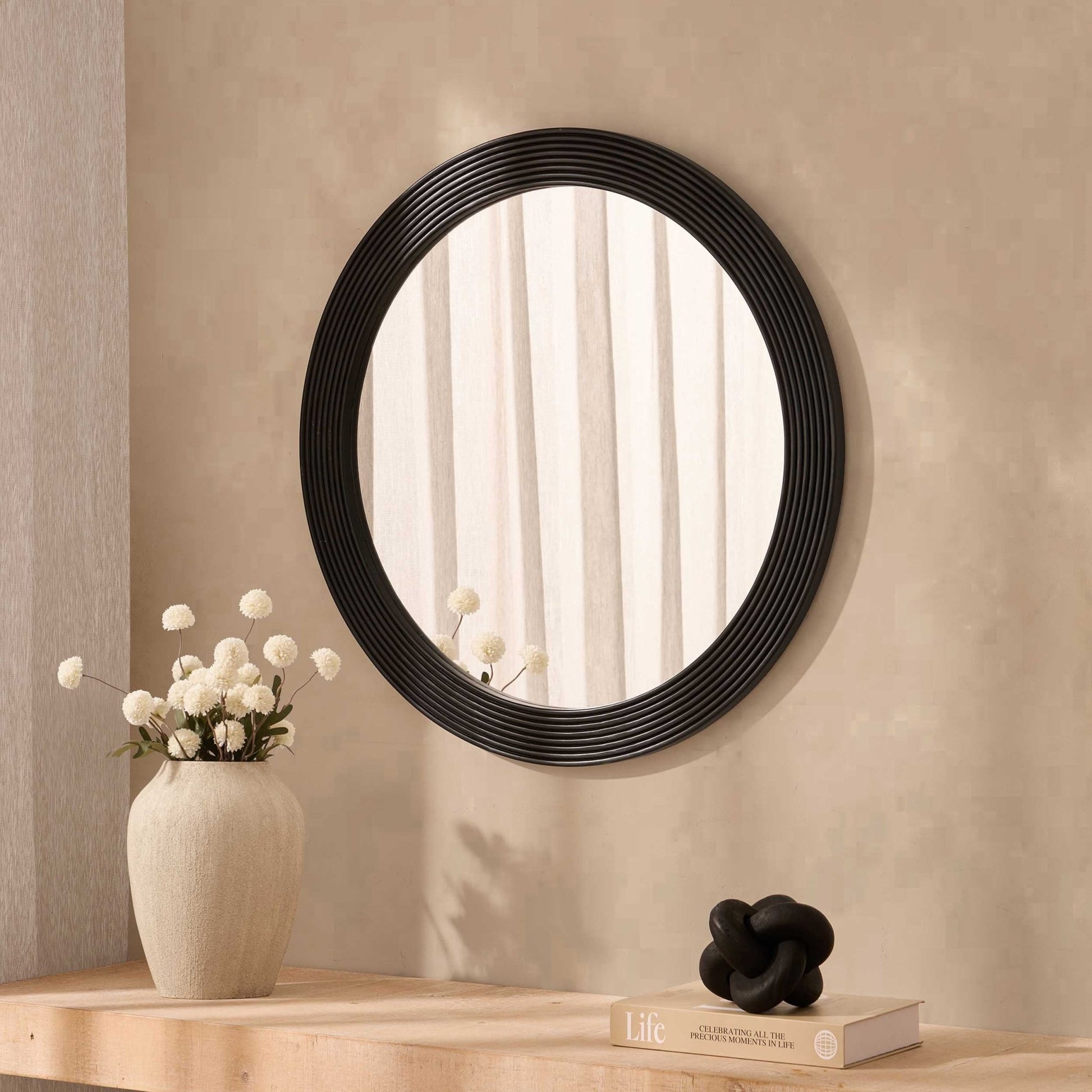 Cyrus Circle Wood Mirror - Black - DUSK