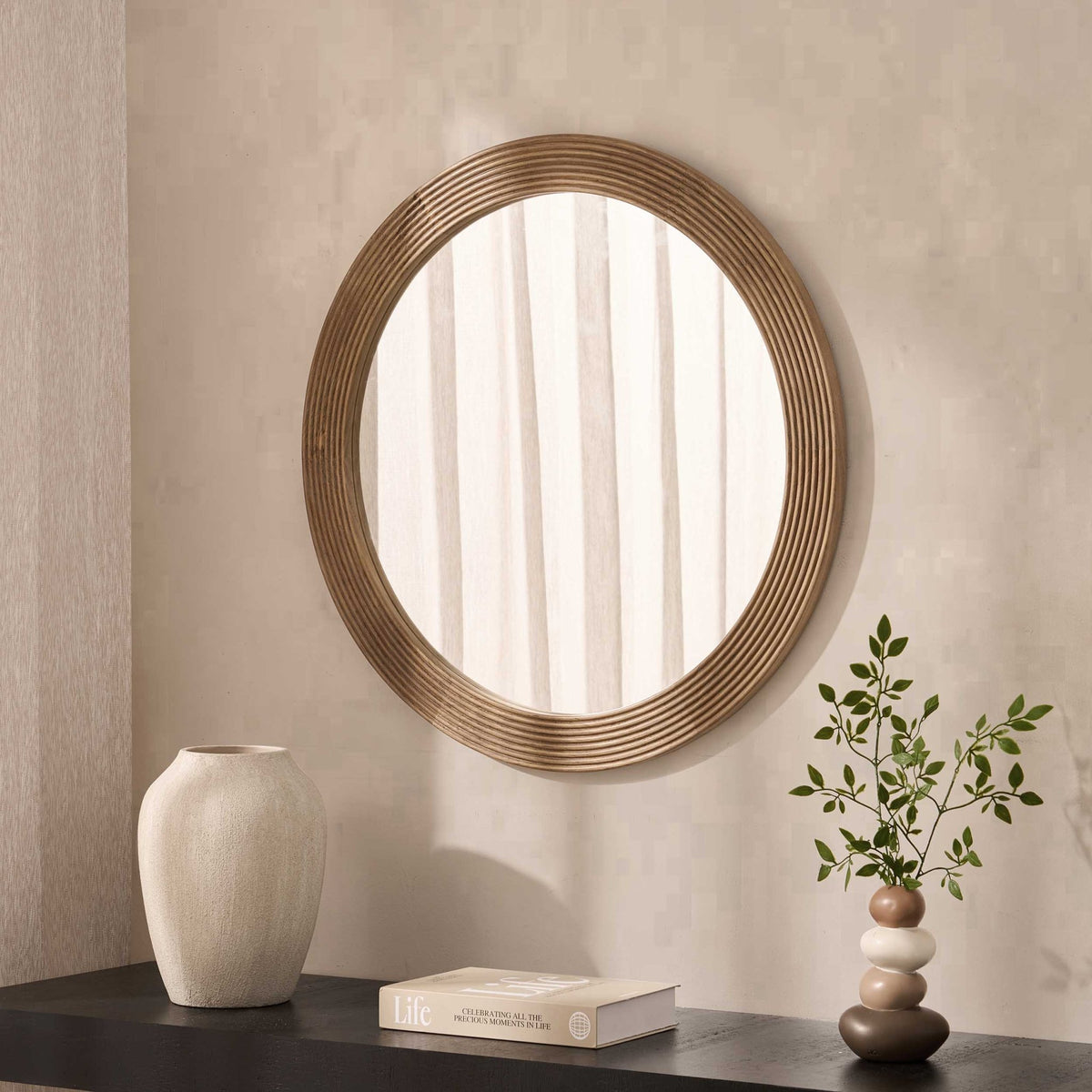 Cyrus Circle Wood Mirror - Light Wood - DUSK