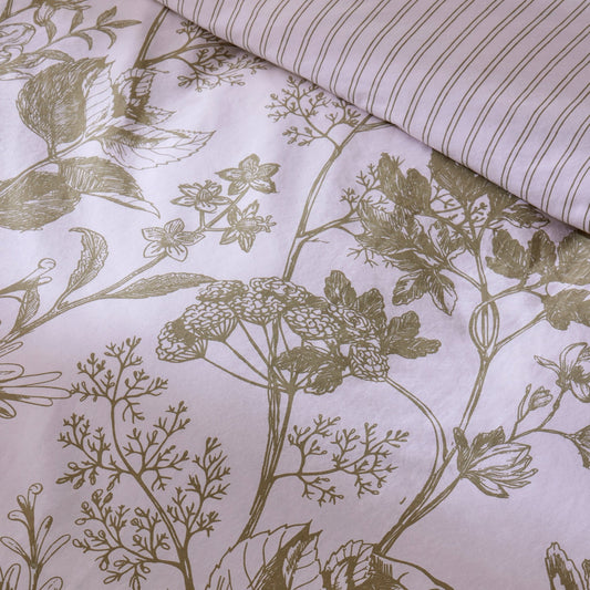 Daphne Botanical Print Reversible Duvet Cover Set - Olive Green - DUSK