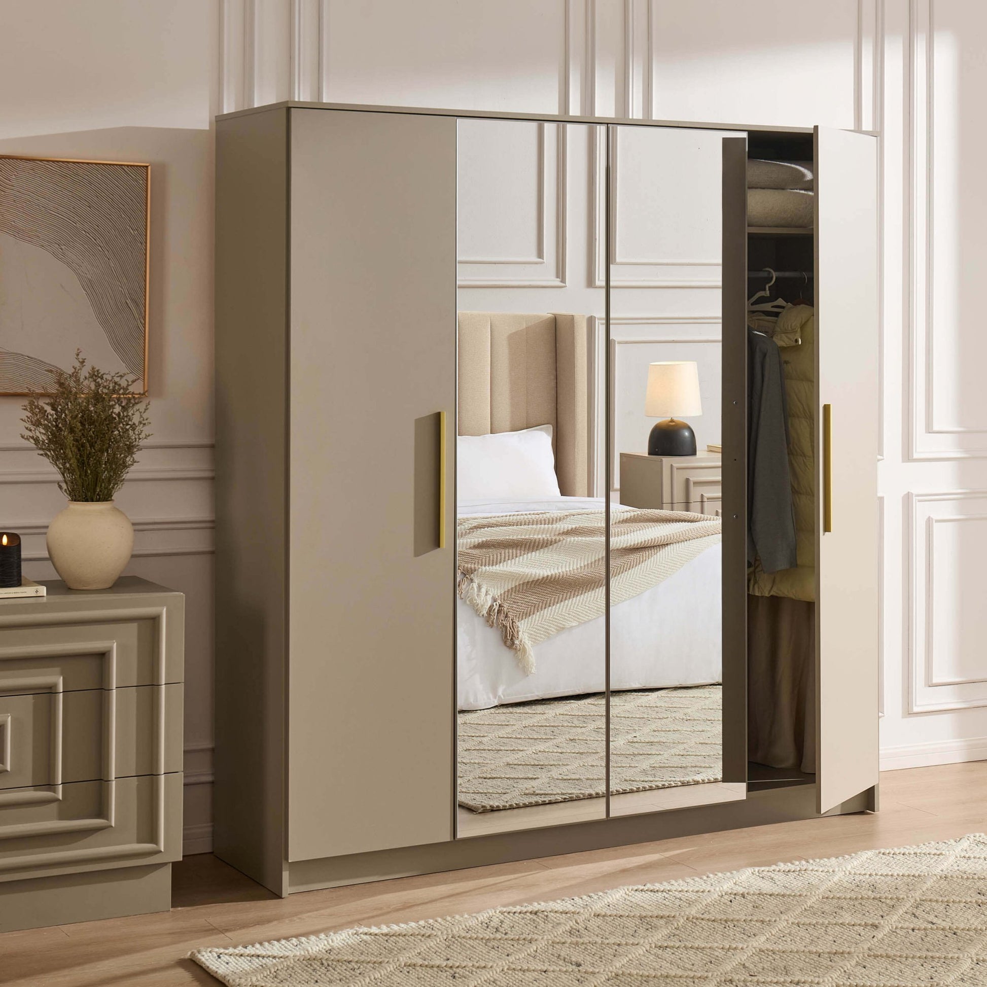 Darcey 4 Door Wardrobe - Taupe - DUSK