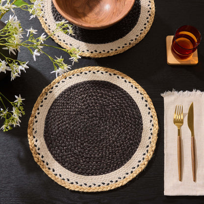 Della Jute Circle Set of 4 Placemats - Black/ Natural - DUSK