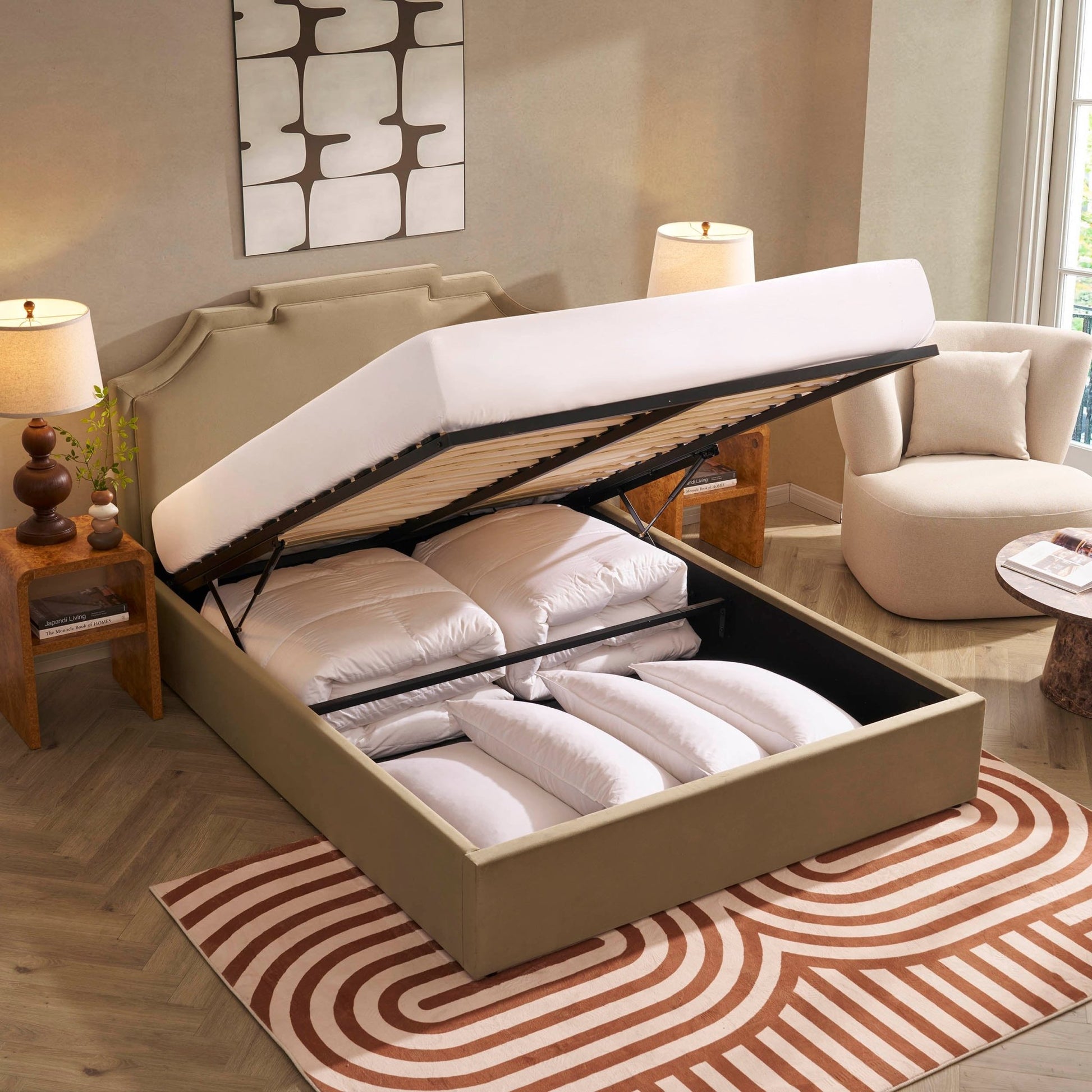 Delphi Ottoman Storage Bed - Latte - DUSK