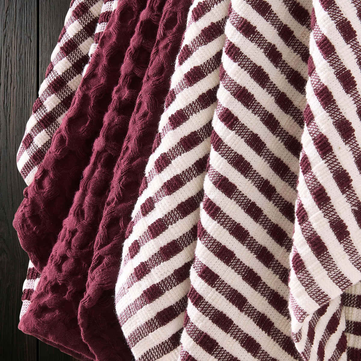 Delphine Waffle Set of 3 Tea Towels - Berry - DUSK