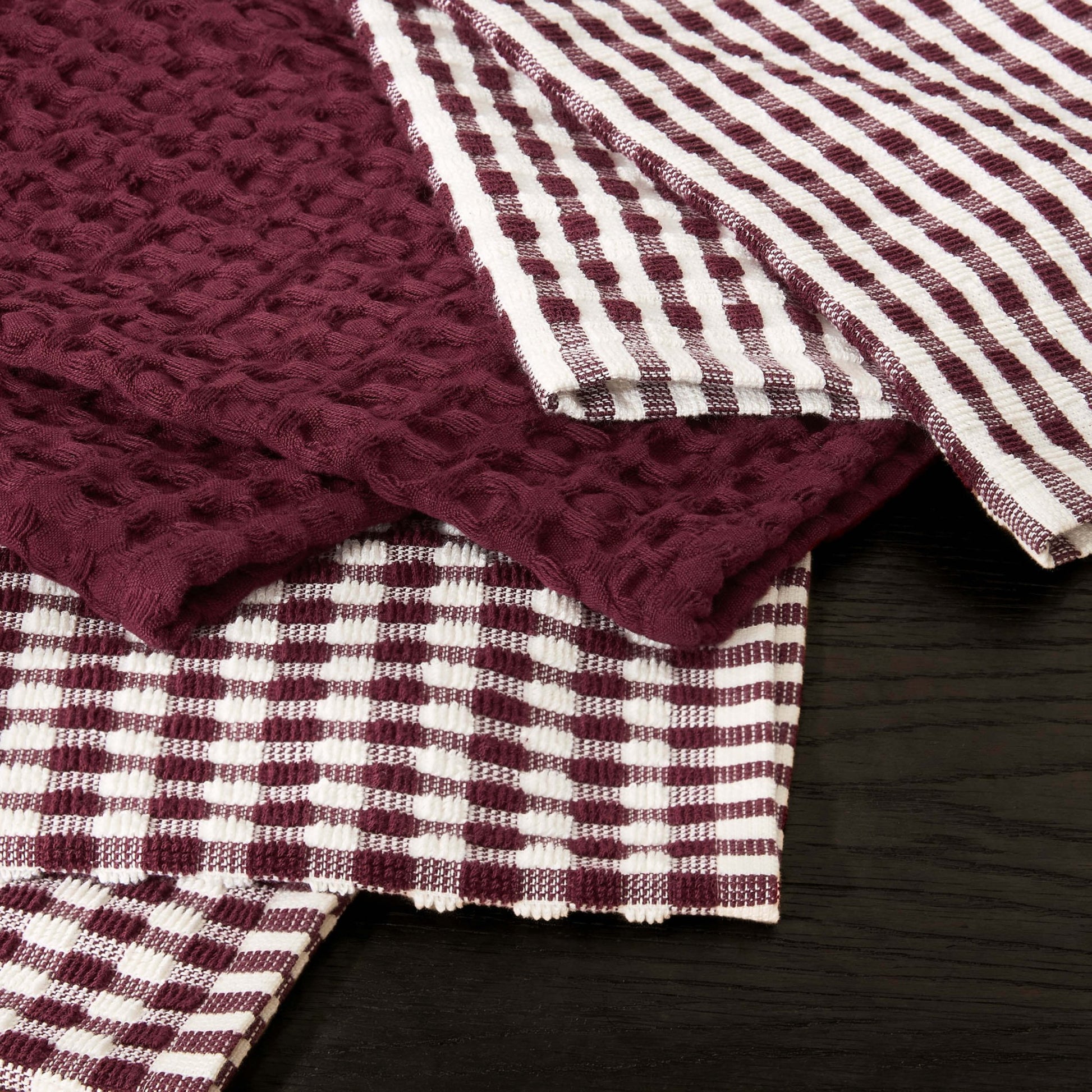 Delphine Waffle Set of 3 Tea Towels - Berry - DUSK