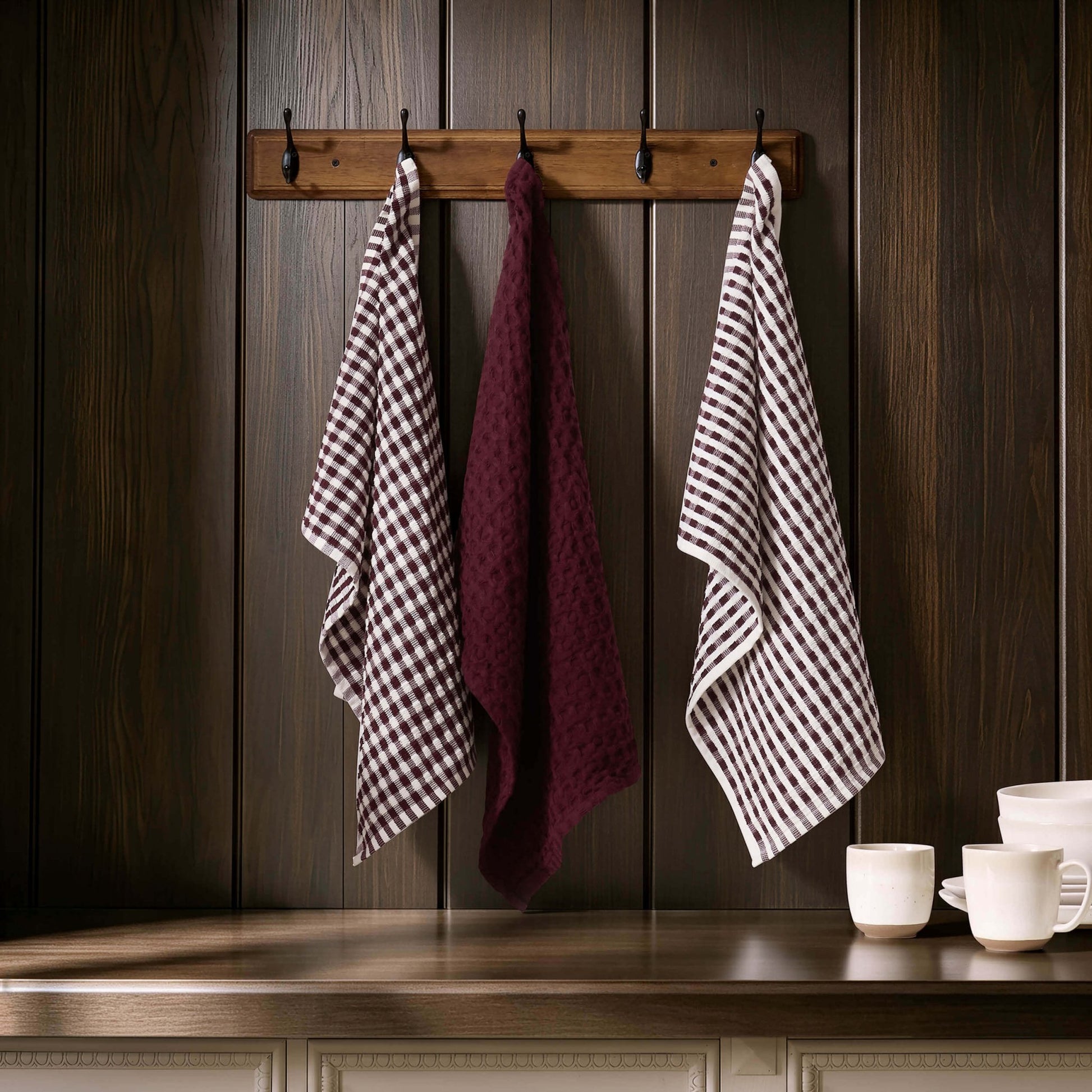 Delphine Waffle Set of 3 Tea Towels - Berry - DUSK