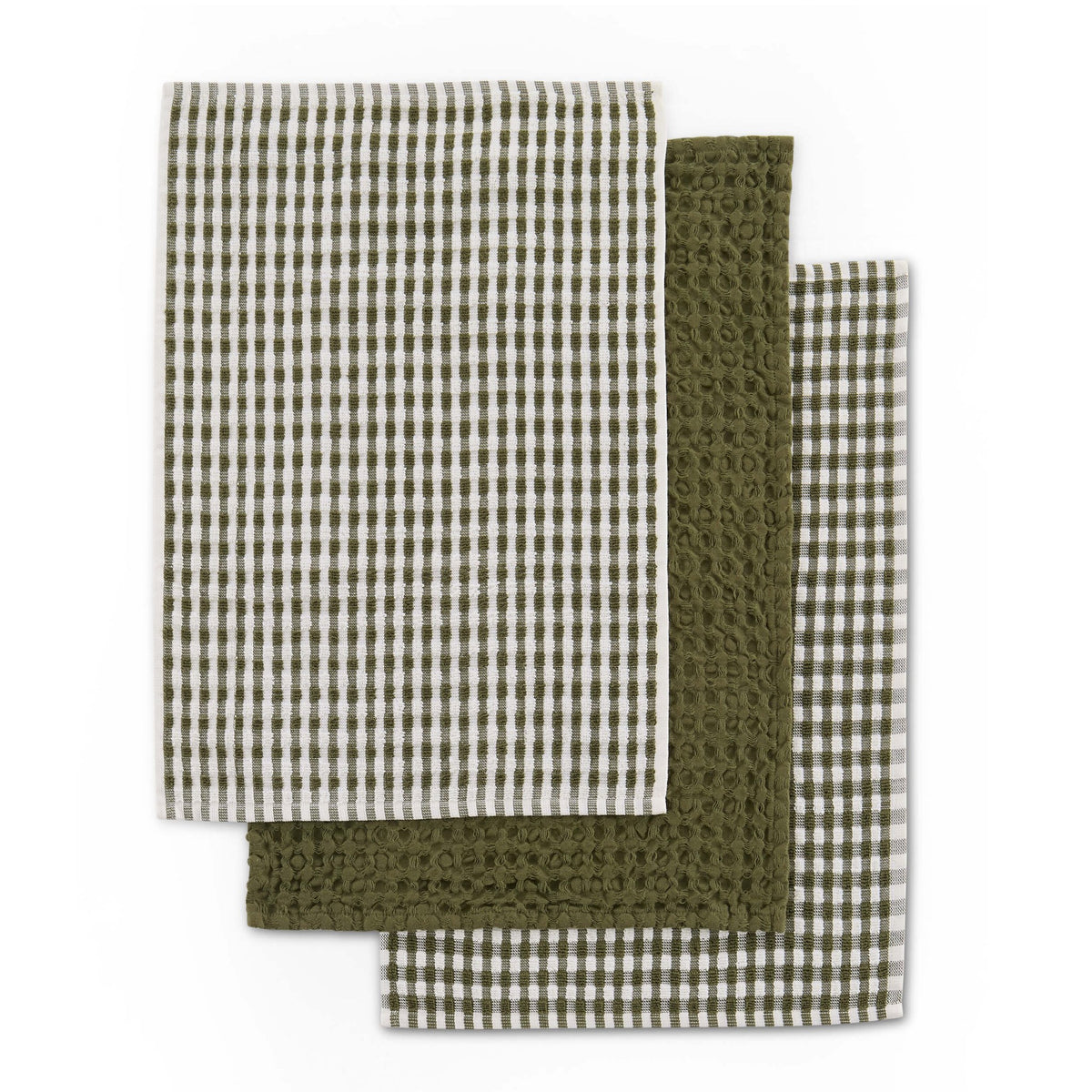 Delphine Waffle Set of 3 Tea Towels - Olive Green - DUSK