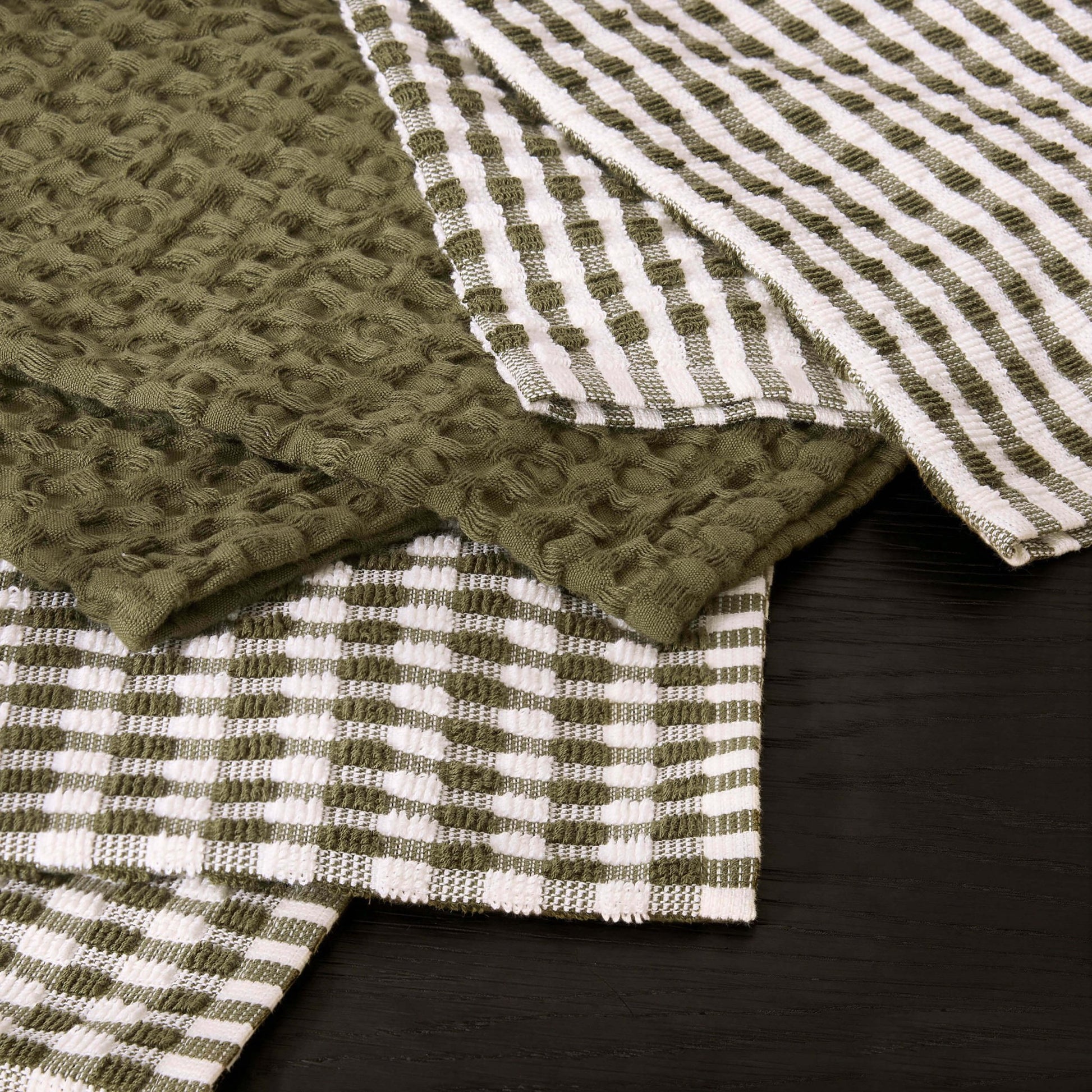 Delphine Waffle Set of 3 Tea Towels - Olive Green - DUSK