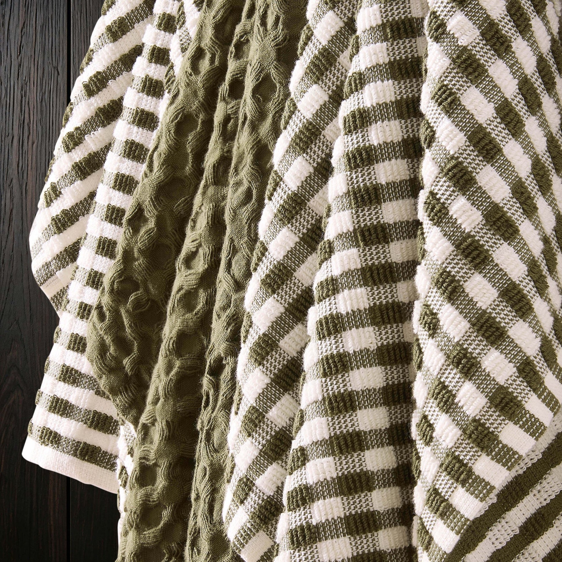 Delphine Waffle Set of 3 Tea Towels - Olive Green - DUSK