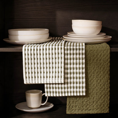 Delphine Waffle Set of 3 Tea Towels - Olive Green - DUSK