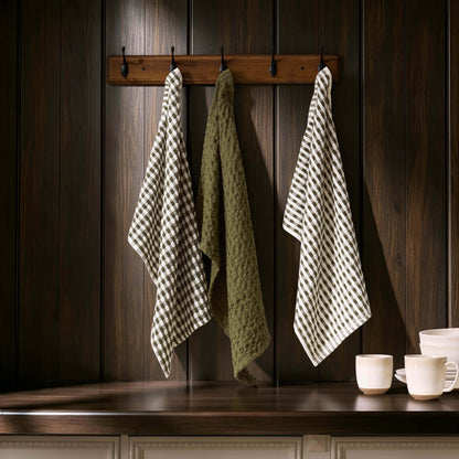 Delphine Waffle Set of 3 Tea Towels - Olive Green - DUSK