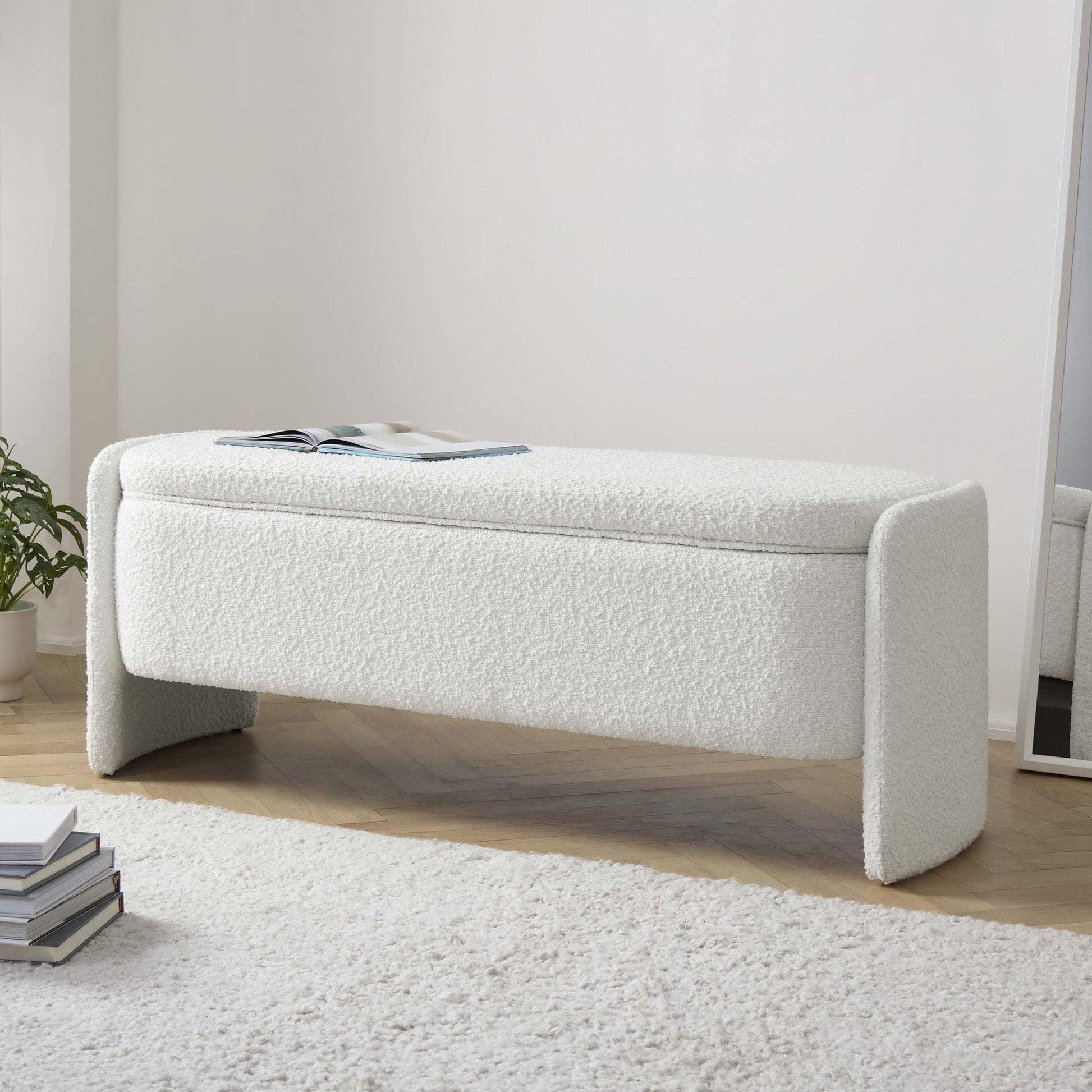 Didsbury Curved Storage Bench - Boucle Ivory - DUSK