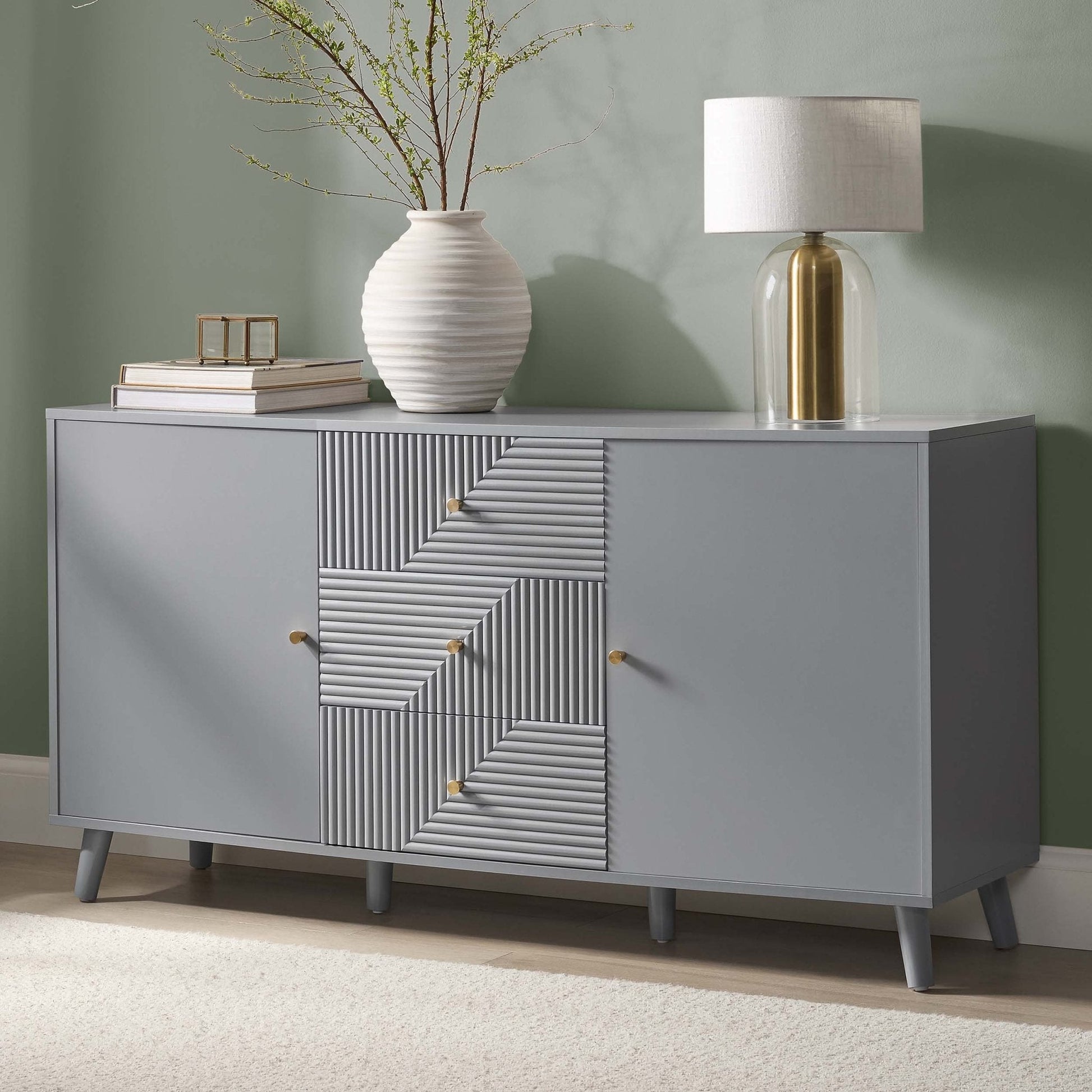 Dora Large Sideboard with Drawers - Light Grey - DUSK