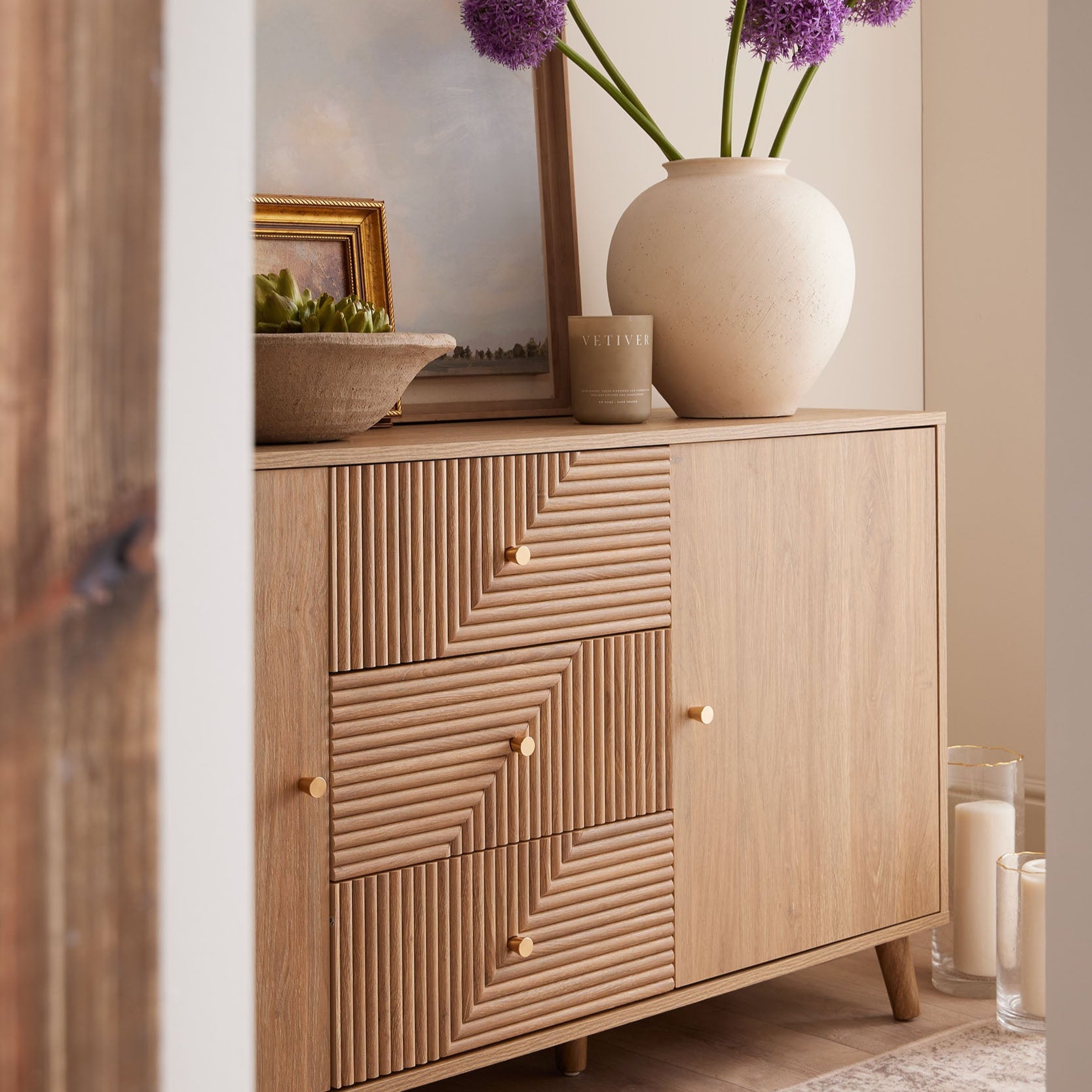 Dora Large Sideboard with Drawers - Light Wood - DUSK