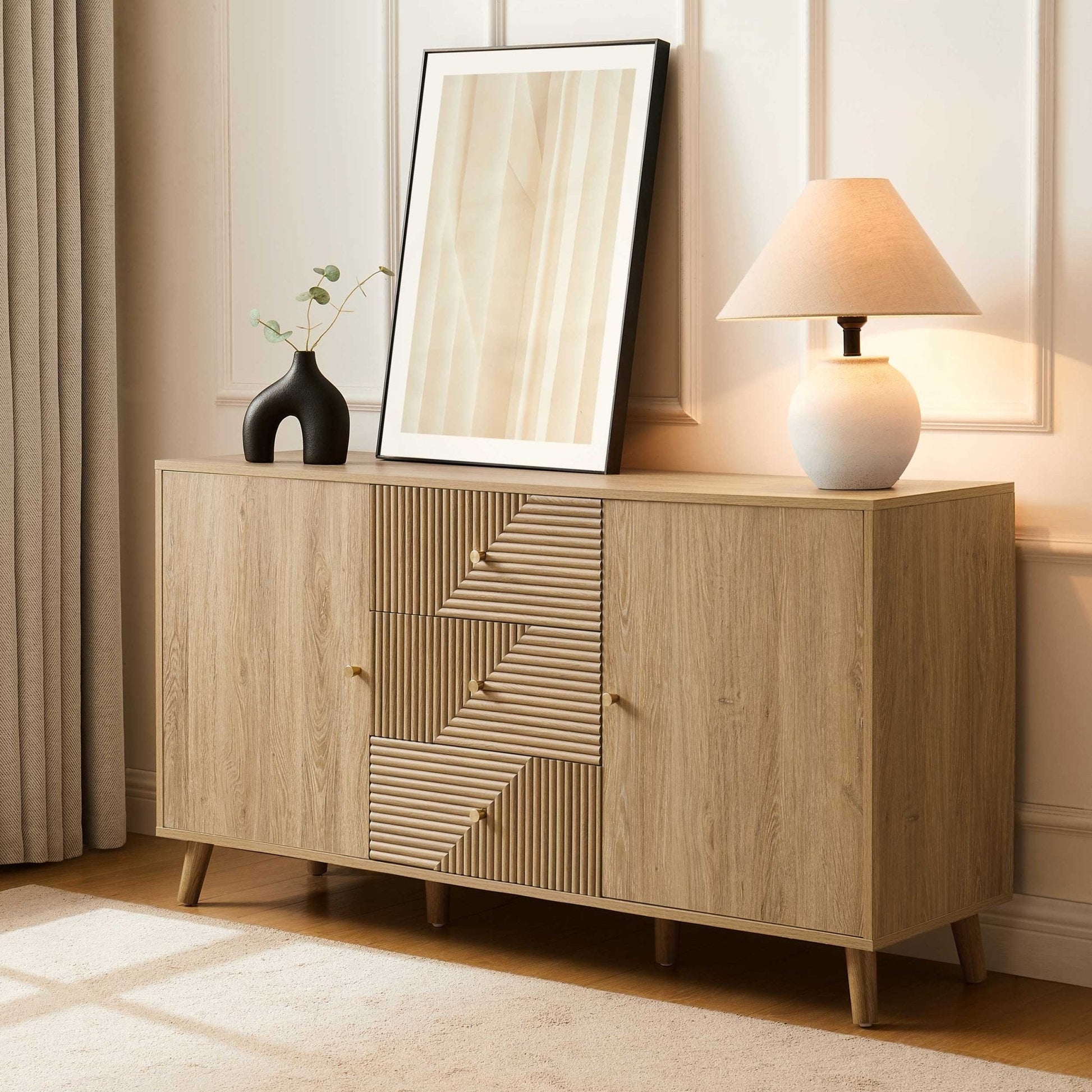 Dora Large Sideboard with Drawers - Light Wood - DUSK