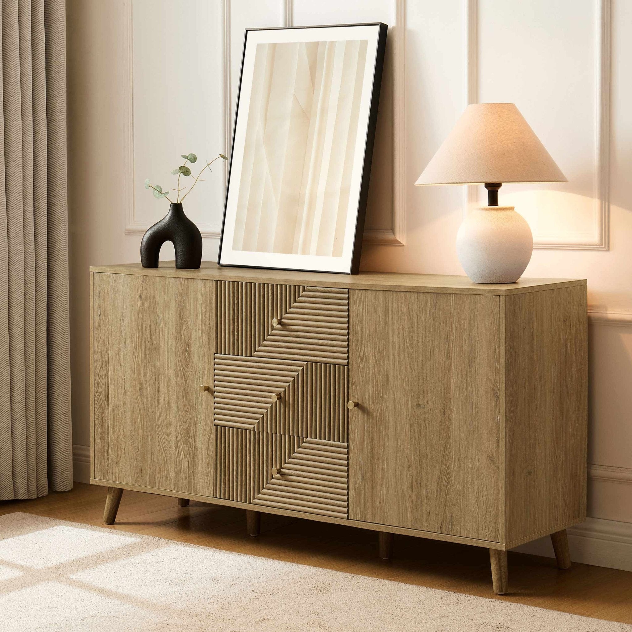Dora Large Sideboard with Drawers - Light Wood - DUSK