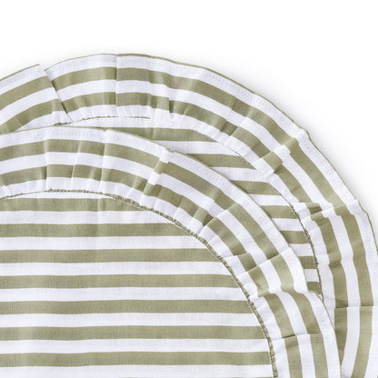 Edith Stripe Frill Edge Set of 4 Placemats - Olive Green - DUSK