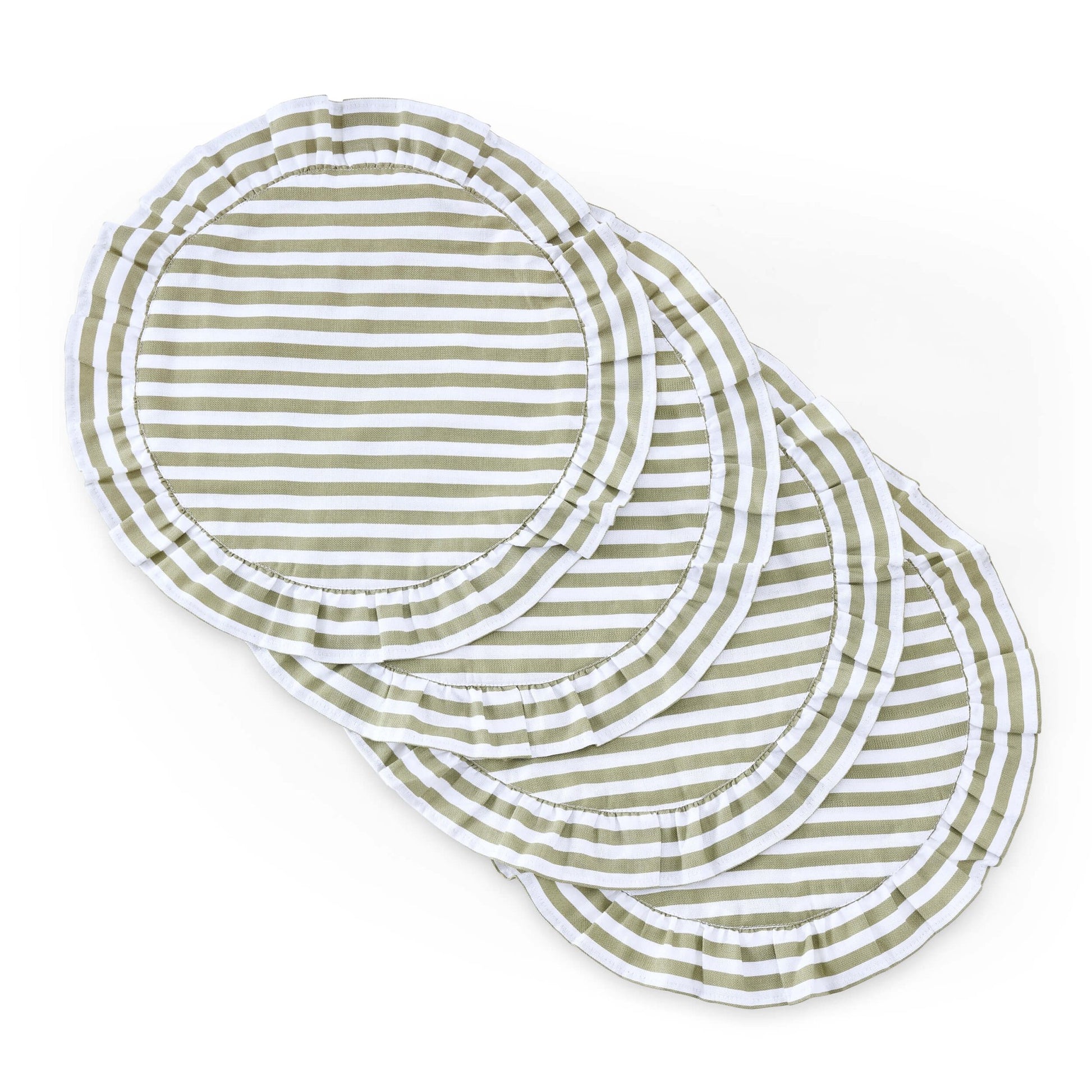 Edith Stripe Frill Edge Set of 4 Placemats - Olive Green - DUSK