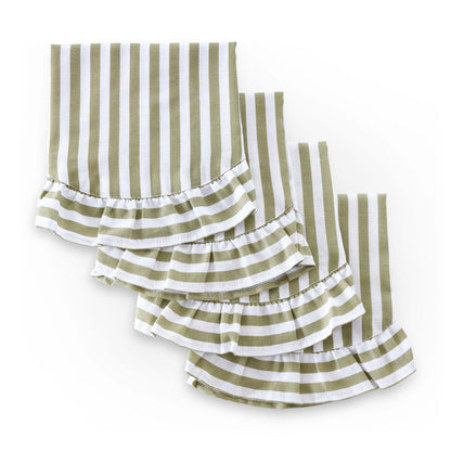 Edith Stripe Frill Edge Table Runner - Olive Green - DUSK