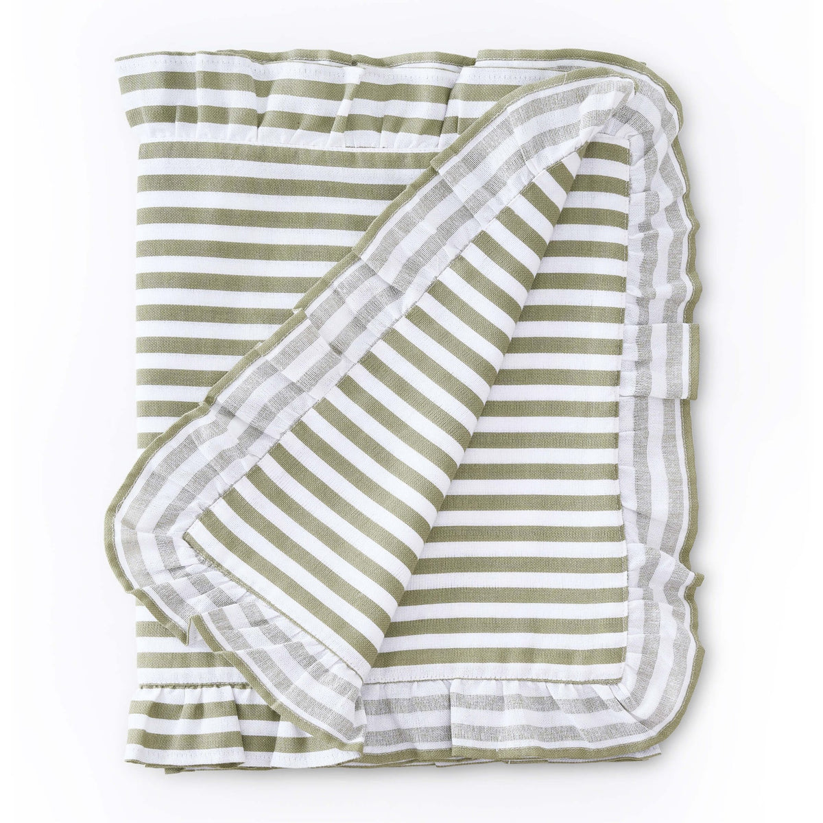 Edith Stripe Frill Edge Table Runner - Olive Green - DUSK