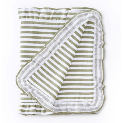 Edith Stripe Frill Edge Table Runner - Olive Green - DUSK
