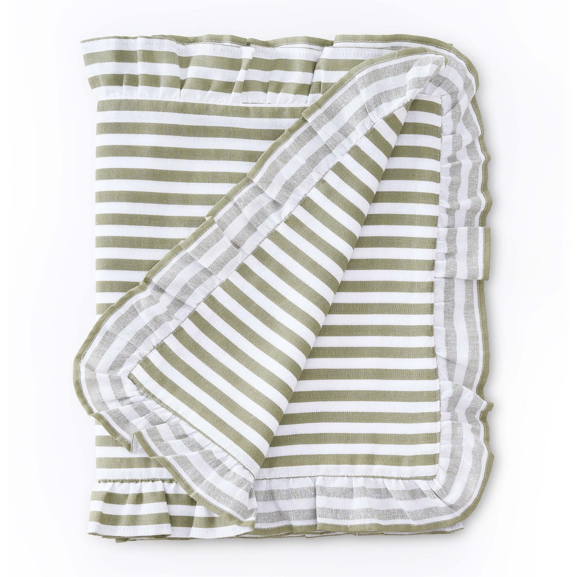 Edith Stripe Frill Edge Table Runner - Olive Green - DUSK