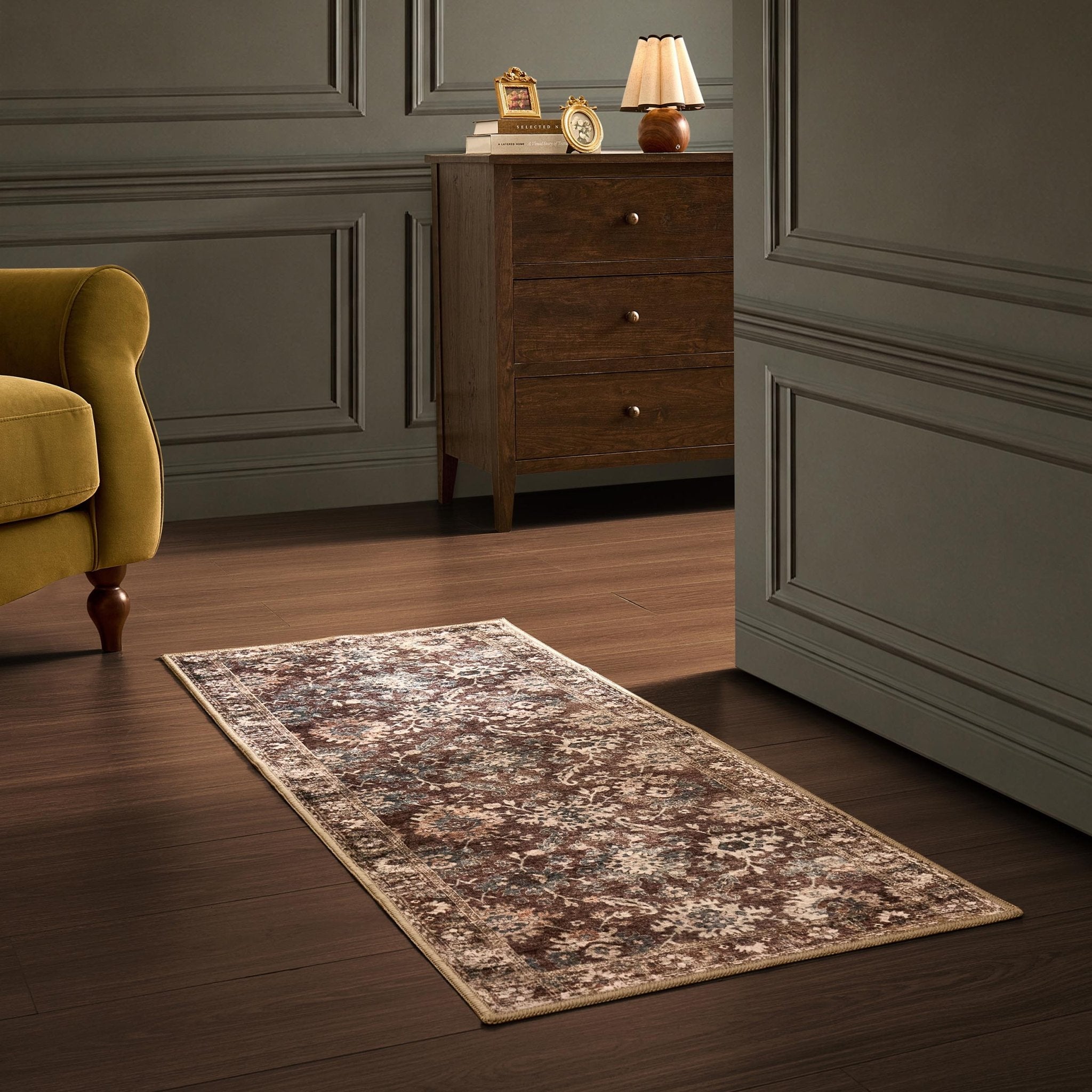 Elara Traditional Floral Runner 60x150cm - Brown - DUSK