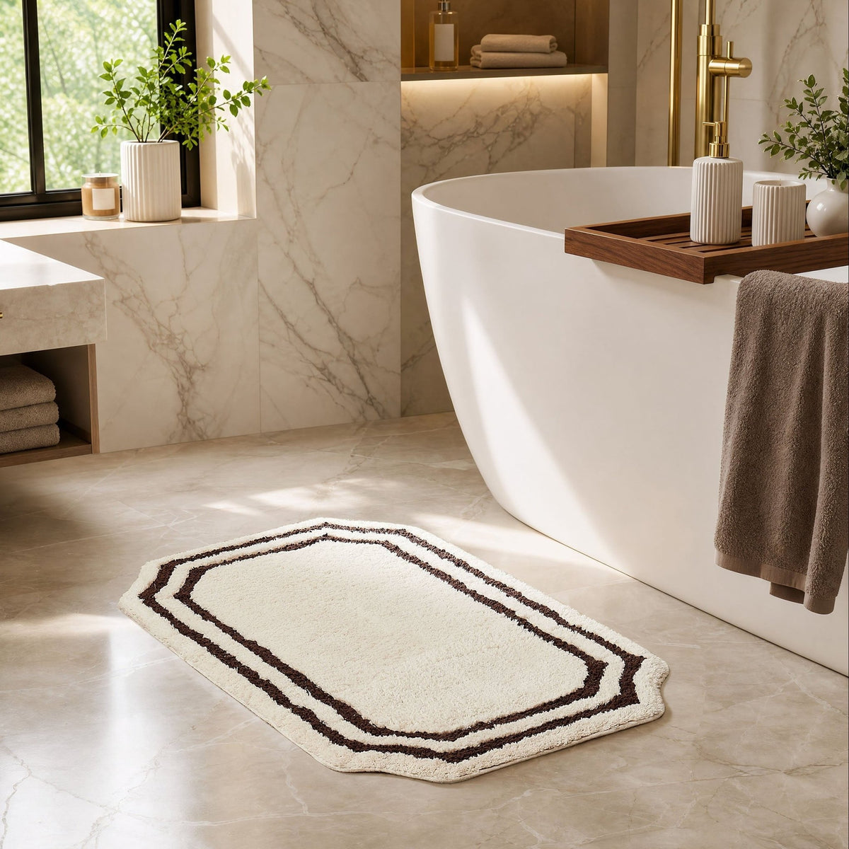 Elba Border Bath Mat - Vanilla & Chocolate - DUSK