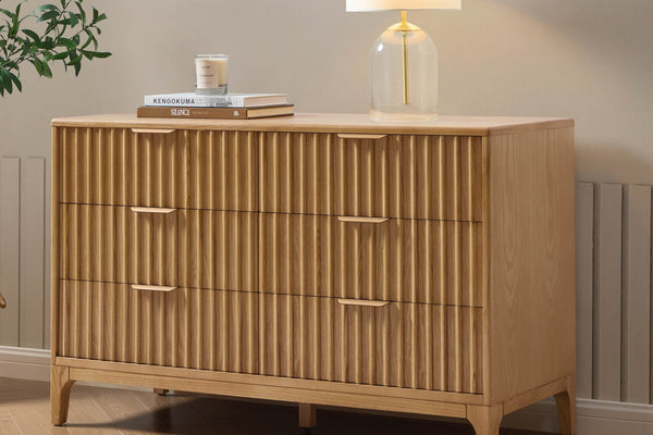 Elena Wood Veneer 6 Drawer Chest - Light Wood - DUSK