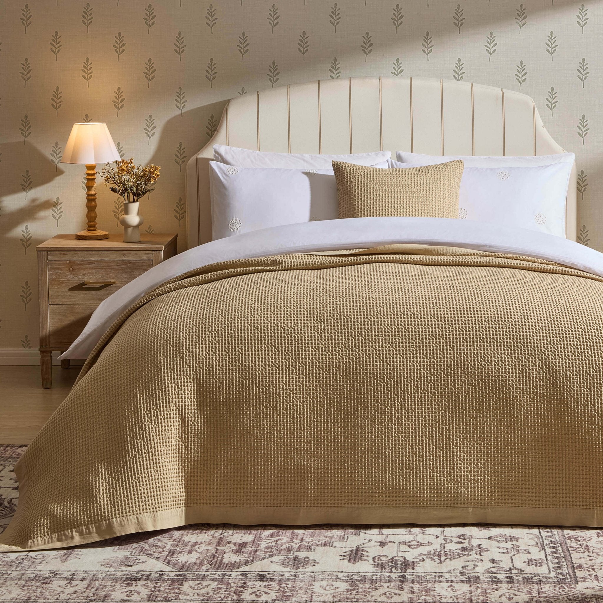 Eleni Cotton Waffle Stonewash Bedspread - Natural - DUSK